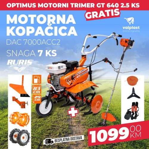 Motorna kopačica kultivator freza RURIS 7000ACC2+Gratis trimer Optimus GT640